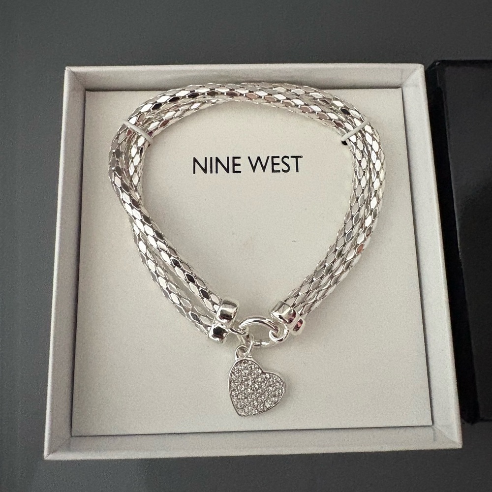 NWT Nine West Silver Bracelet with Sparkly Heart Charm